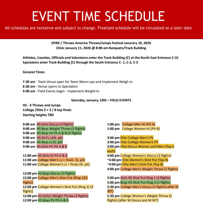 SPIRE Events: East Coast Throws Festival at SPIRE (Jan. 10-11, 2026) - COACH REGISTRATION