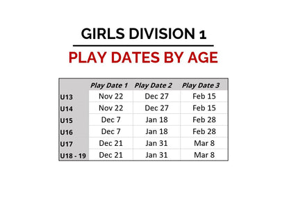 SPIRE Leagues & Clubs:  2025-26 Indoor 11v11 League at SPIRE (GIRLS DIVISION 1)